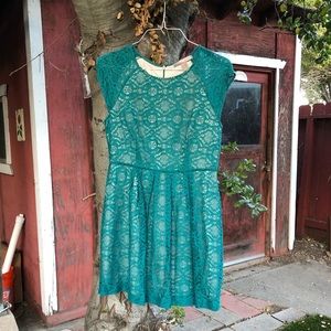 Lace Overlay Fit & Flare Dress